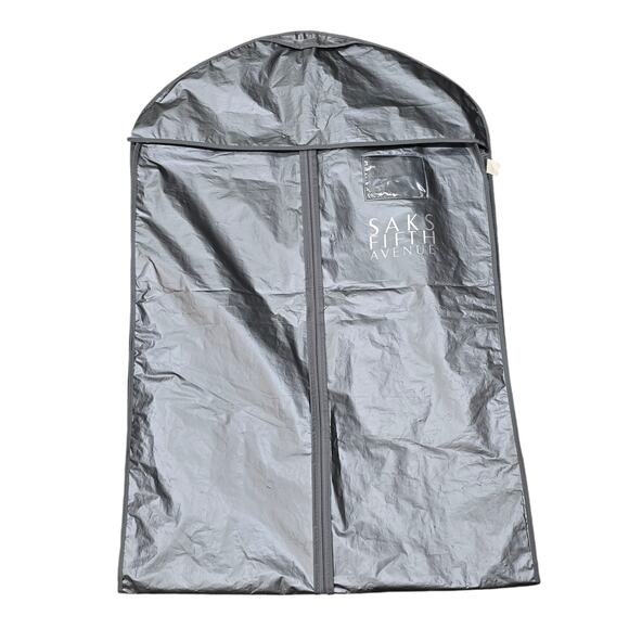Saks Fifth Avenue Gray Plastic Garment Clothes Zip Fold Up Storage Bag - Picture 1 of 10